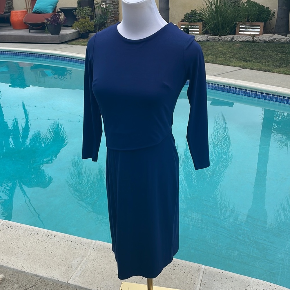 Long-sleeve Ann Taylor navy dress, petite 00P